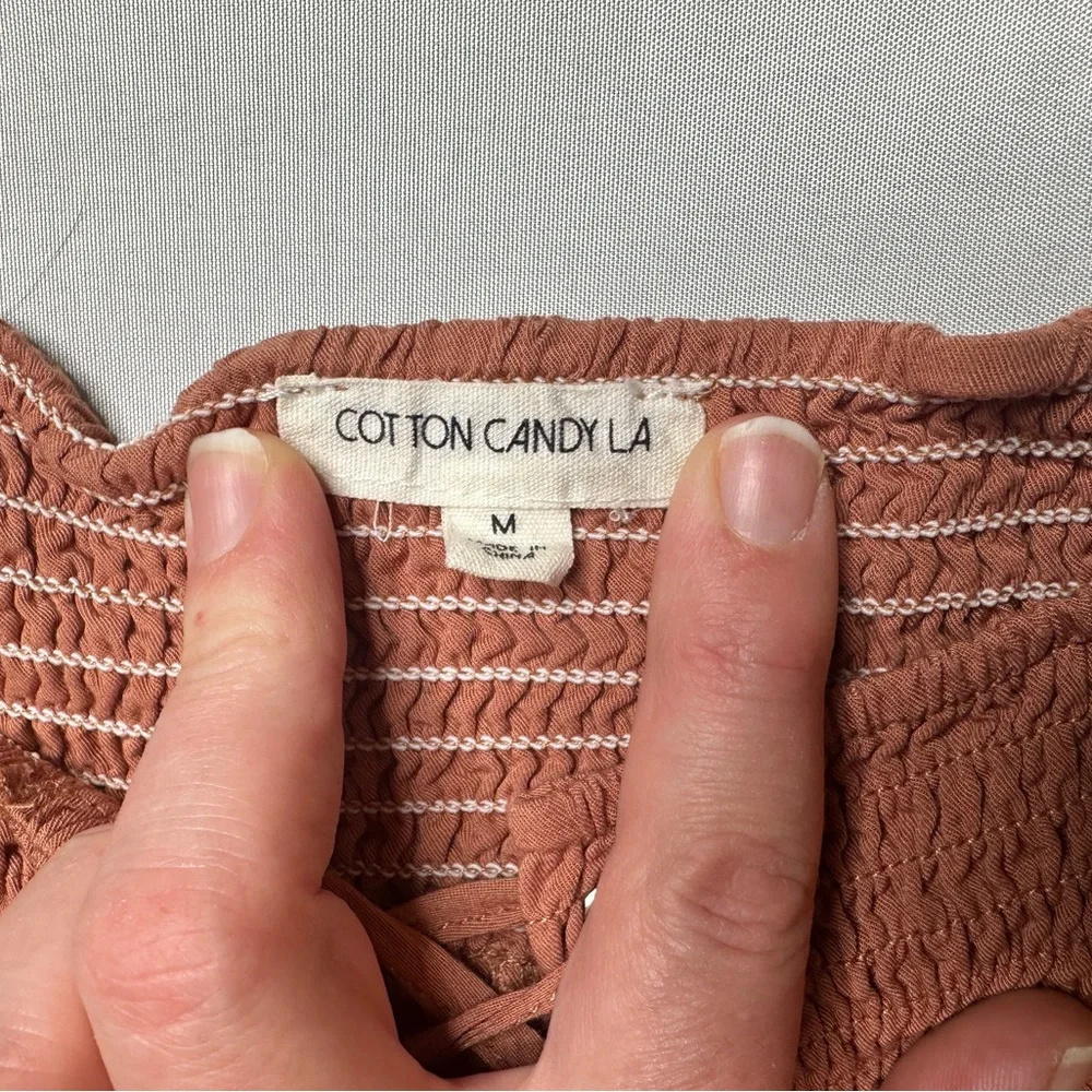 Cotton Candy LA Terracotta Lace-Up Peasant Top Blouse Boho Festival - Picture 4 of 11